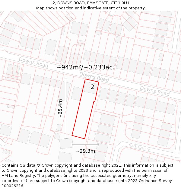 2, DOWNS ROAD, RAMSGATE, CT11 0LU: Plot and title map