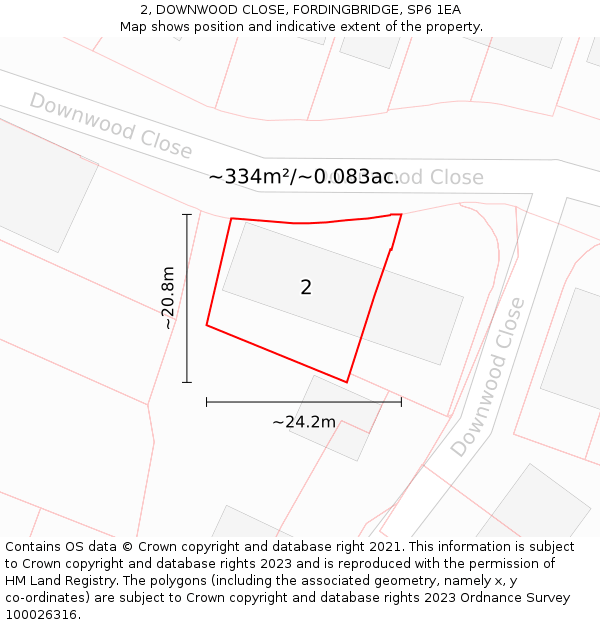 2, DOWNWOOD CLOSE, FORDINGBRIDGE, SP6 1EA: Plot and title map