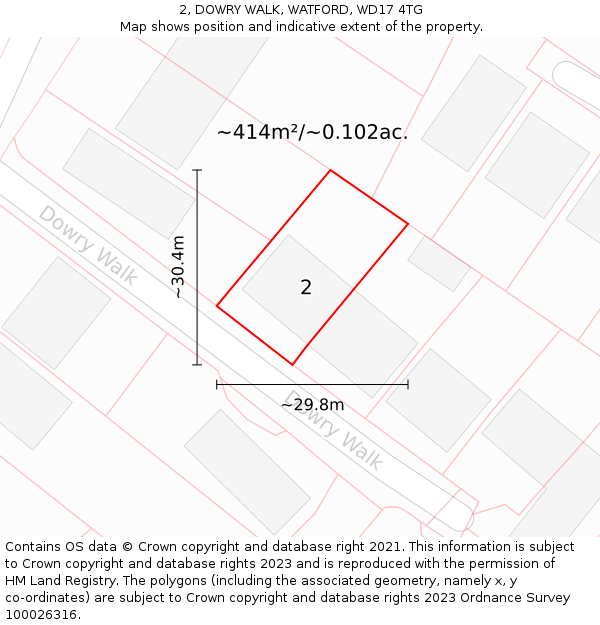 2, DOWRY WALK, WATFORD, WD17 4TG: Plot and title map