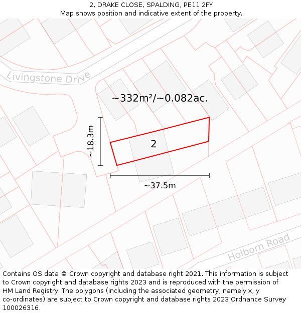 2, DRAKE CLOSE, SPALDING, PE11 2FY: Plot and title map