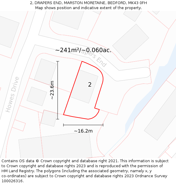 2, DRAPERS END, MARSTON MORETAINE, BEDFORD, MK43 0FH: Plot and title map