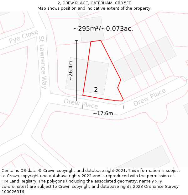 2, DREW PLACE, CATERHAM, CR3 5FE: Plot and title map