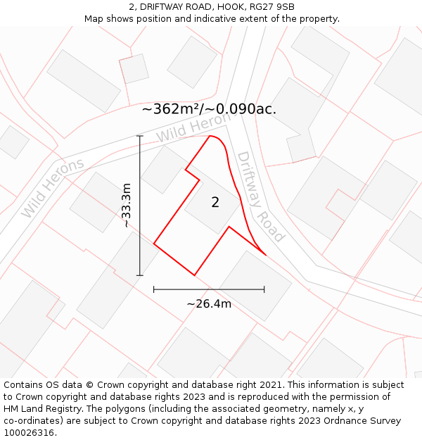 2, DRIFTWAY ROAD, HOOK, RG27 9SB: Plot and title map