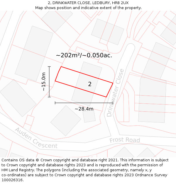 2, DRINKWATER CLOSE, LEDBURY, HR8 2UX: Plot and title map