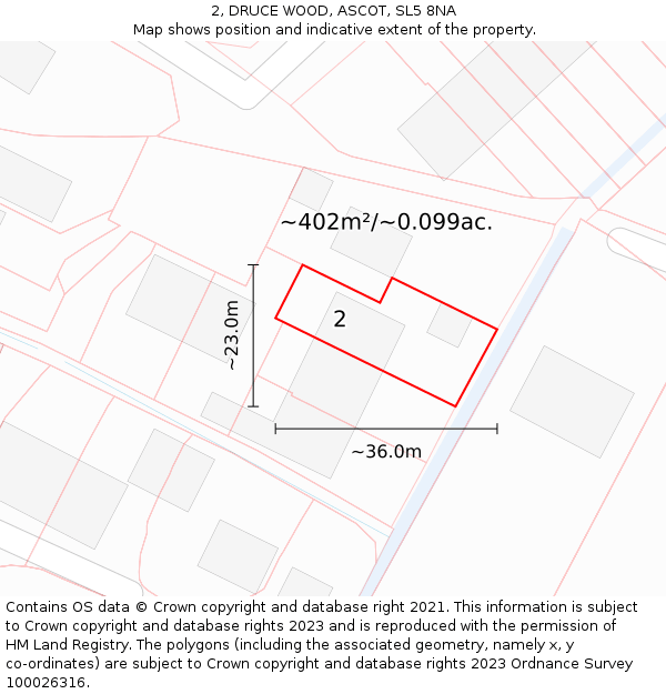 2, DRUCE WOOD, ASCOT, SL5 8NA: Plot and title map