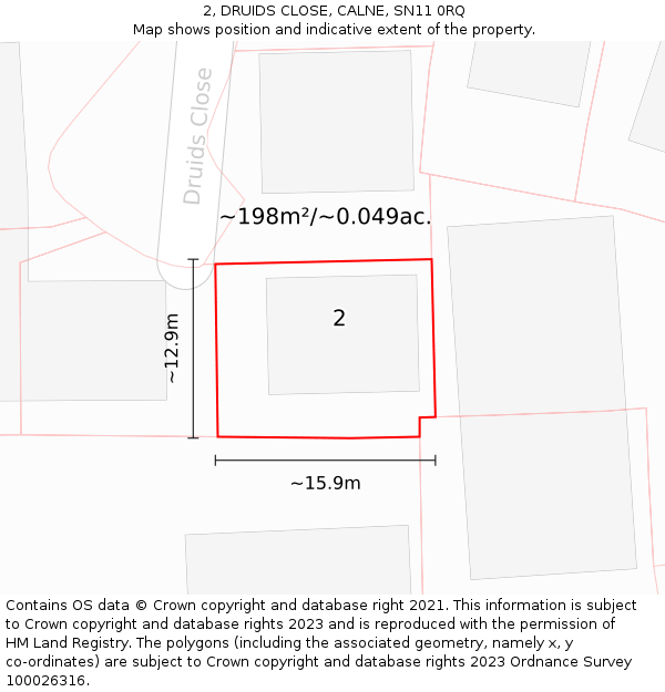 2, DRUIDS CLOSE, CALNE, SN11 0RQ: Plot and title map