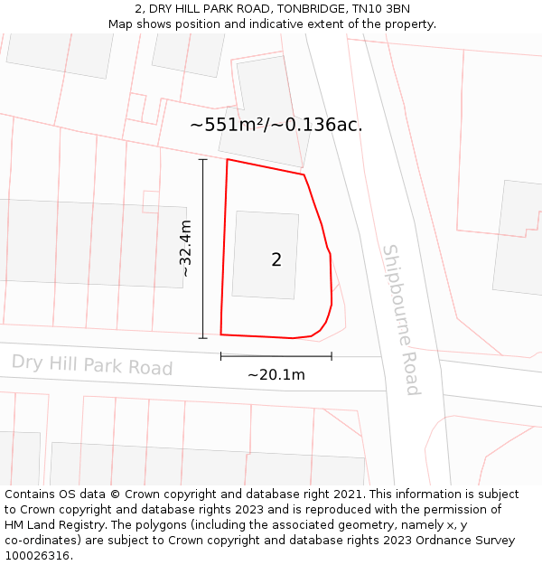 2, DRY HILL PARK ROAD, TONBRIDGE, TN10 3BN: Plot and title map