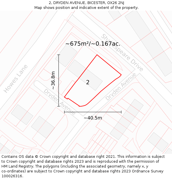 2, DRYDEN AVENUE, BICESTER, OX26 2NJ: Plot and title map