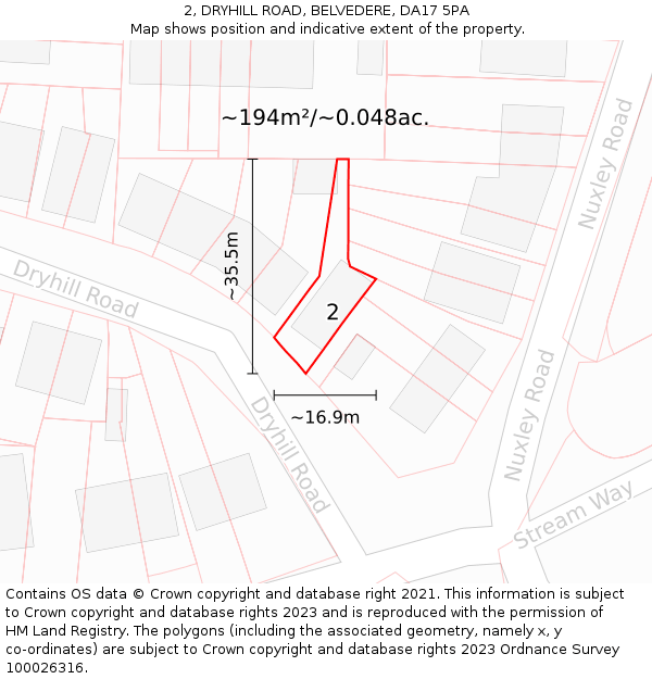 2, DRYHILL ROAD, BELVEDERE, DA17 5PA: Plot and title map