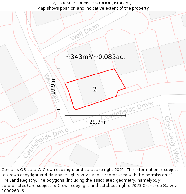 2, DUCKETS DEAN, PRUDHOE, NE42 5QL: Plot and title map