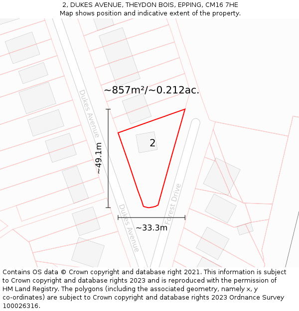 2, DUKES AVENUE, THEYDON BOIS, EPPING, CM16 7HE: Plot and title map