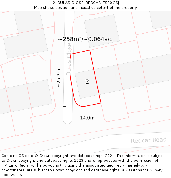 2, DULAS CLOSE, REDCAR, TS10 2SJ: Plot and title map