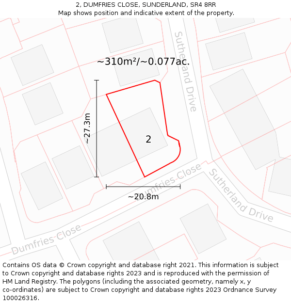 2, DUMFRIES CLOSE, SUNDERLAND, SR4 8RR: Plot and title map