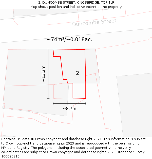 2, DUNCOMBE STREET, KINGSBRIDGE, TQ7 1LR: Plot and title map