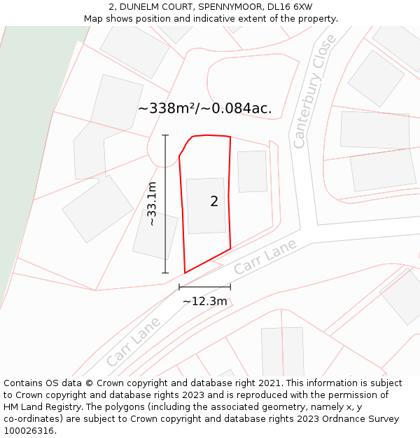 2, DUNELM COURT, SPENNYMOOR, DL16 6XW: Plot and title map