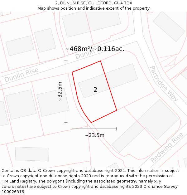 2, DUNLIN RISE, GUILDFORD, GU4 7DX: Plot and title map