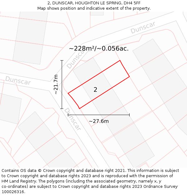 2, DUNSCAR, HOUGHTON LE SPRING, DH4 5FF: Plot and title map