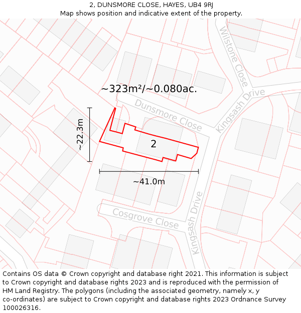 2, DUNSMORE CLOSE, HAYES, UB4 9RJ: Plot and title map