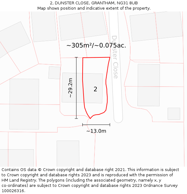 2, DUNSTER CLOSE, GRANTHAM, NG31 8UB: Plot and title map