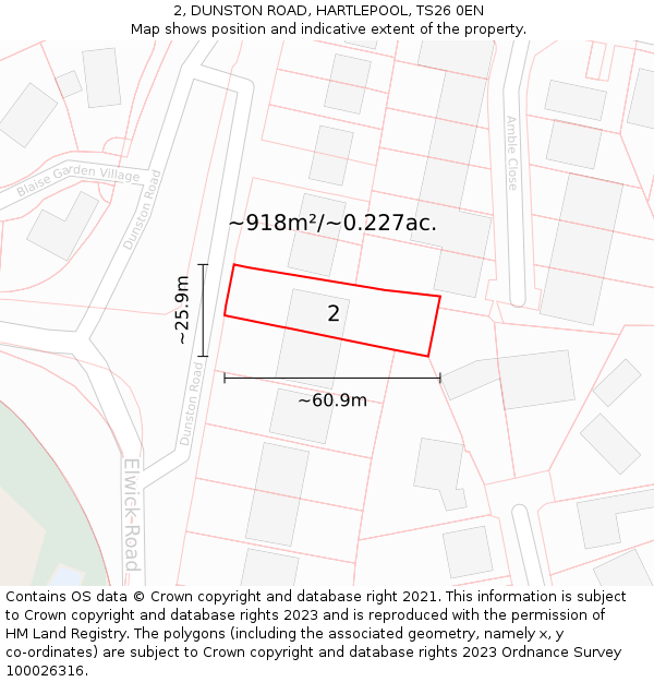 2, DUNSTON ROAD, HARTLEPOOL, TS26 0EN: Plot and title map