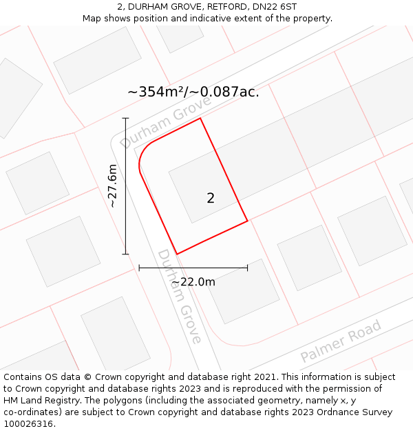 2, DURHAM GROVE, RETFORD, DN22 6ST: Plot and title map