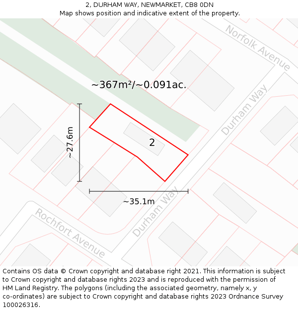 2, DURHAM WAY, NEWMARKET, CB8 0DN: Plot and title map