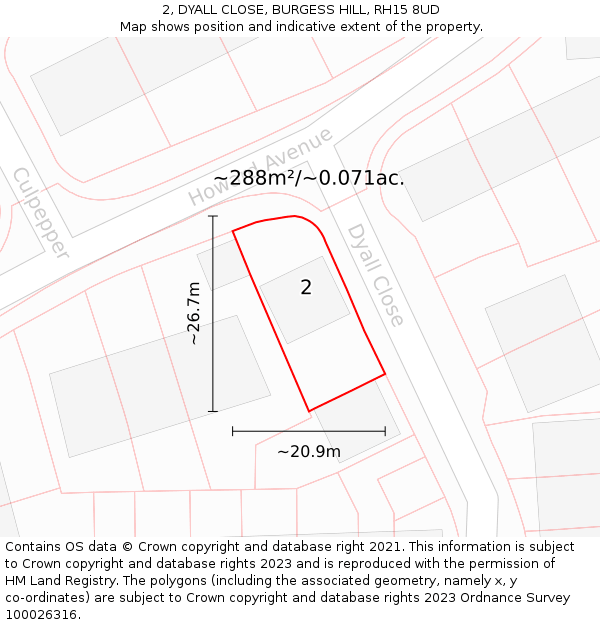 2, DYALL CLOSE, BURGESS HILL, RH15 8UD: Plot and title map