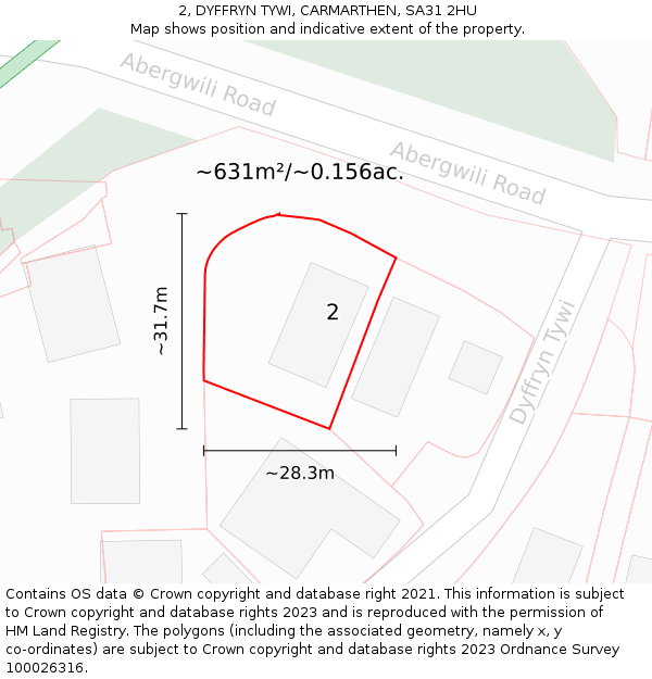 2, DYFFRYN TYWI, CARMARTHEN, SA31 2HU: Plot and title map