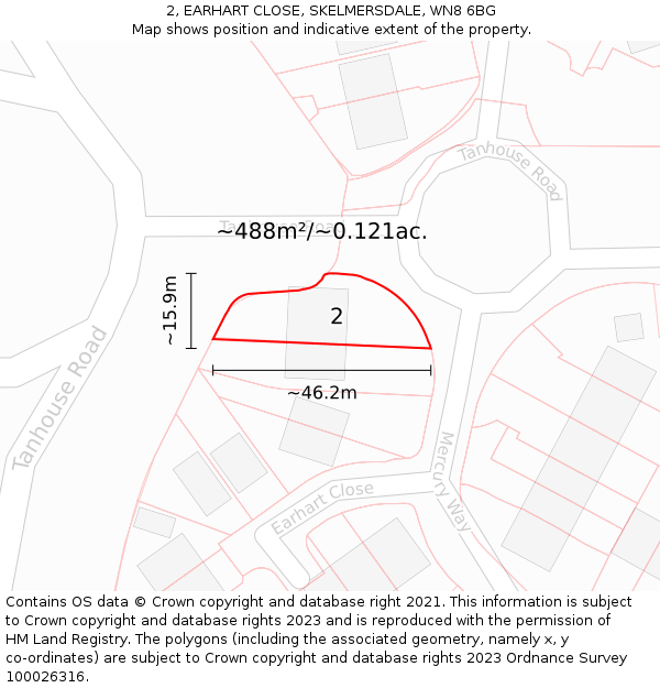 2, EARHART CLOSE, SKELMERSDALE, WN8 6BG: Plot and title map