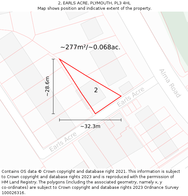 2, EARLS ACRE, PLYMOUTH, PL3 4HL: Plot and title map