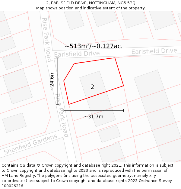 2, EARLSFIELD DRIVE, NOTTINGHAM, NG5 5BQ: Plot and title map