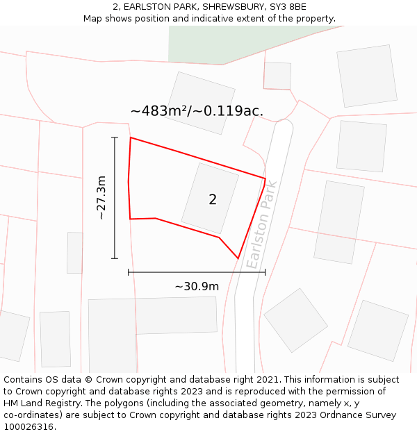 2, EARLSTON PARK, SHREWSBURY, SY3 8BE: Plot and title map