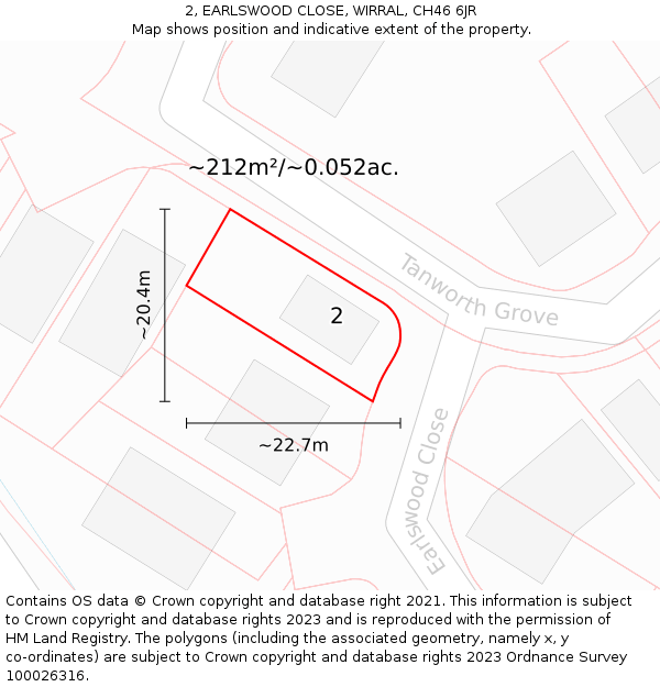 2, EARLSWOOD CLOSE, WIRRAL, CH46 6JR: Plot and title map