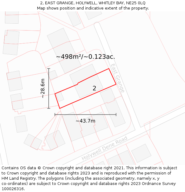 2, EAST GRANGE, HOLYWELL, WHITLEY BAY, NE25 0LQ: Plot and title map