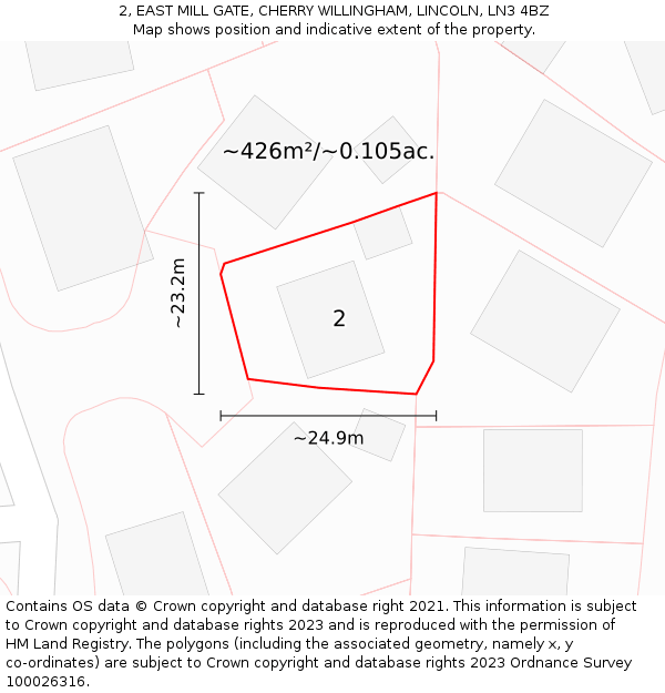 2, EAST MILL GATE, CHERRY WILLINGHAM, LINCOLN, LN3 4BZ: Plot and title map