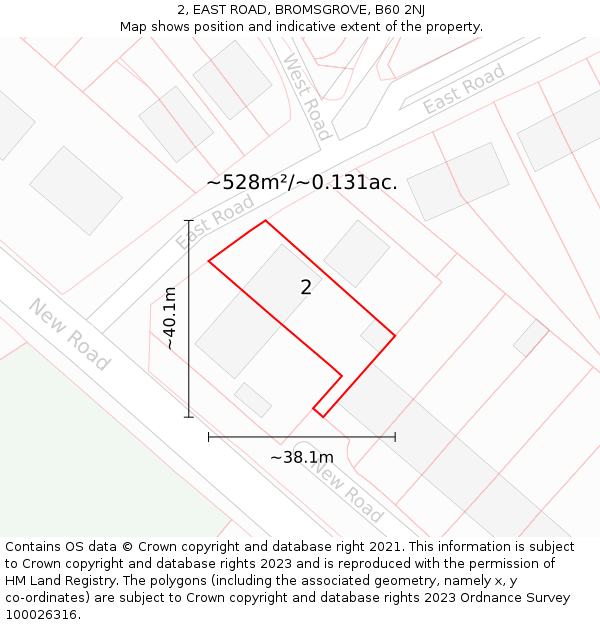 2, EAST ROAD, BROMSGROVE, B60 2NJ: Plot and title map