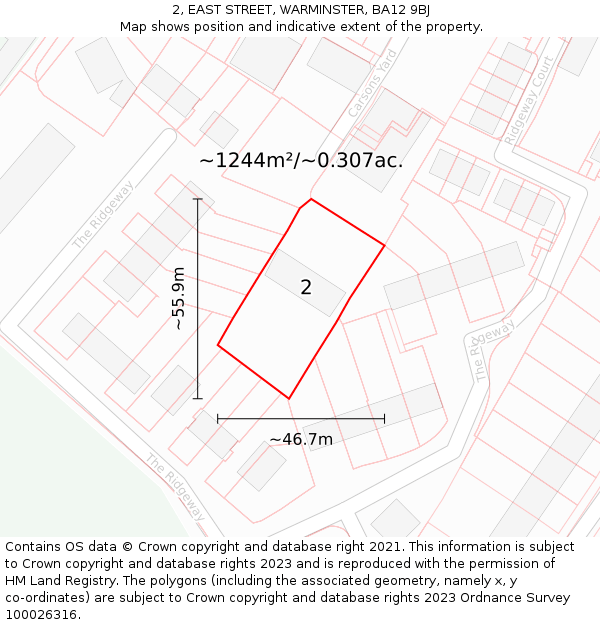 2, EAST STREET, WARMINSTER, BA12 9BJ: Plot and title map