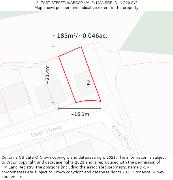 2, EAST STREET, WARSOP VALE, MANSFIELD, NG20 8YF: Plot and title map