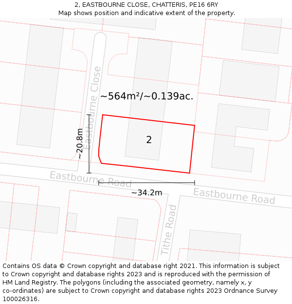 2, EASTBOURNE CLOSE, CHATTERIS, PE16 6RY: Plot and title map