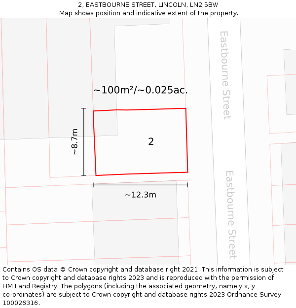 2, EASTBOURNE STREET, LINCOLN, LN2 5BW: Plot and title map