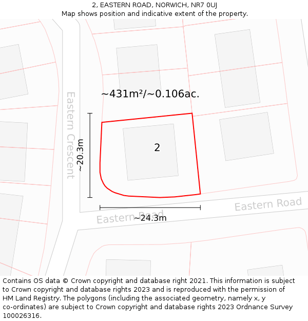 2, EASTERN ROAD, NORWICH, NR7 0UJ: Plot and title map
