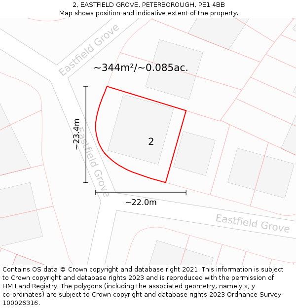 2, EASTFIELD GROVE, PETERBOROUGH, PE1 4BB: Plot and title map