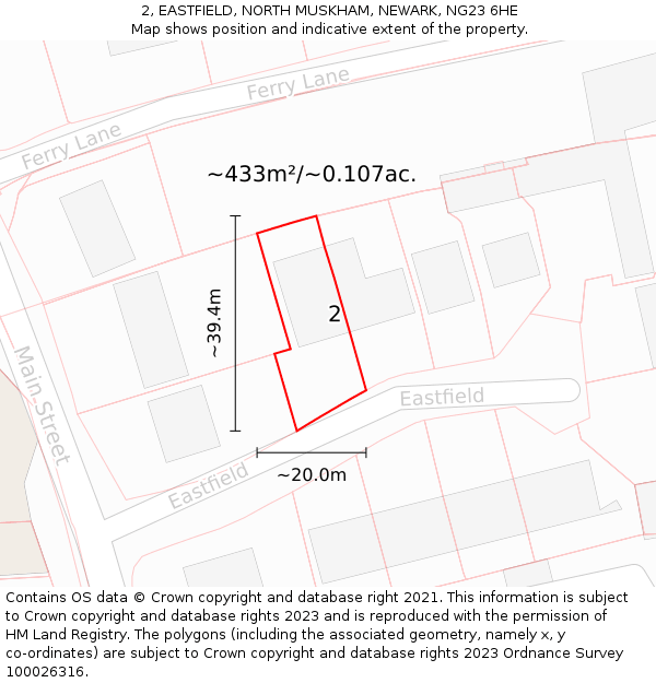 2, EASTFIELD, NORTH MUSKHAM, NEWARK, NG23 6HE: Plot and title map