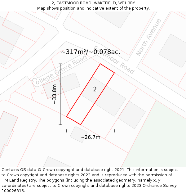 2, EASTMOOR ROAD, WAKEFIELD, WF1 3RY: Plot and title map