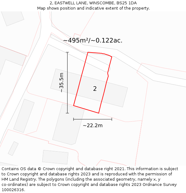 2, EASTWELL LANE, WINSCOMBE, BS25 1DA: Plot and title map