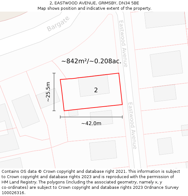 2, EASTWOOD AVENUE, GRIMSBY, DN34 5BE: Plot and title map