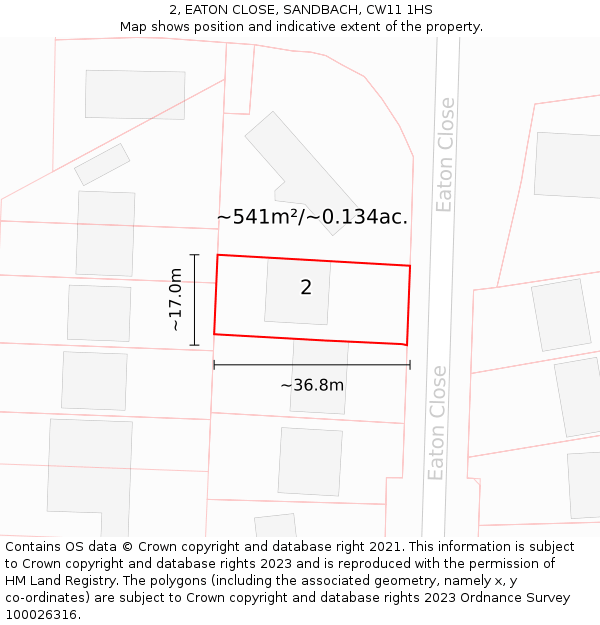 2, EATON CLOSE, SANDBACH, CW11 1HS: Plot and title map