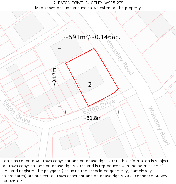 2, EATON DRIVE, RUGELEY, WS15 2FS: Plot and title map