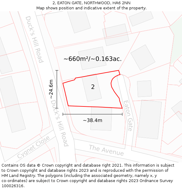 2, EATON GATE, NORTHWOOD, HA6 2NN: Plot and title map