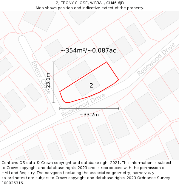 2, EBONY CLOSE, WIRRAL, CH46 6JB: Plot and title map